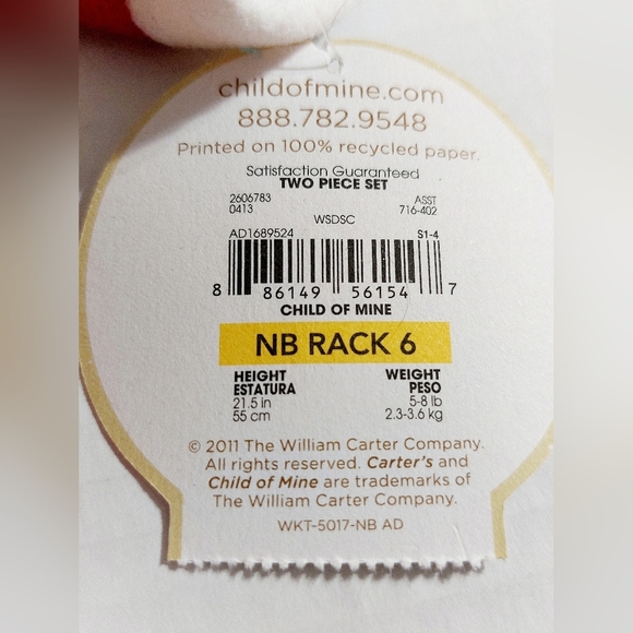 ⭐️5/$25 Carters Baby Girls Red White Warm Dress/Top Christmas Santa Newborn - Picture 6 of 6